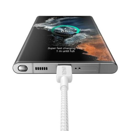 Size 10 ft Anker 60W Braided USB-C to USB-C Cable (10 ft)White
