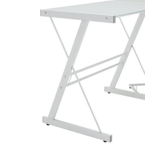 Modern Glass and Metal White L-Shaped Corner Computer Desk by Manor Park