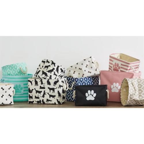 Contemporary Home Living 15 Pink and White Decorative Round Medium Lattice Paw Pet Storage Bin