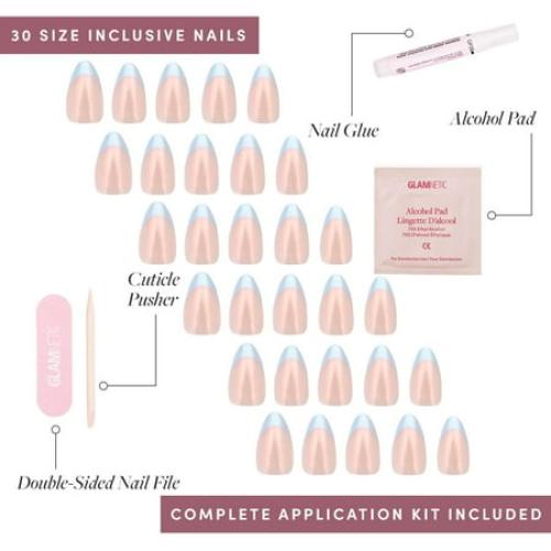 Glamnetic Press-On Nails – Blueberry Icing | Glazed French Tip Nails, Salon Quality, 30 Count