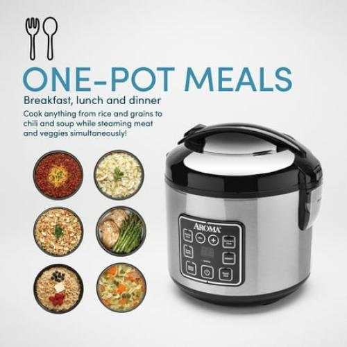 Aroma 8-Cup (Cooked) Rice & Grain Cooker, Steamer, New Bonded Granited Coating