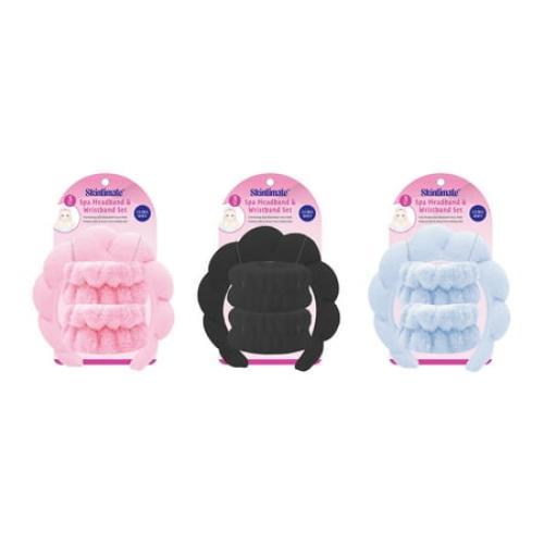 Skintimate Spa Headband & Wristband Set - Soft, Comfortable, Splash Proof Terry, Color black