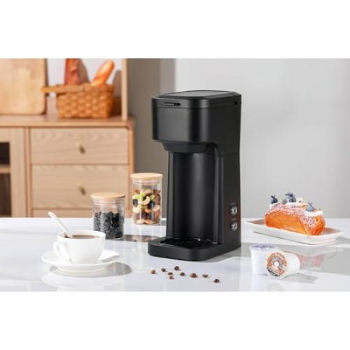 Mainstays Black Matte Dual Brew Coffee Maker, Single Serve, Auto Shutoff, 14 oz Reservoir