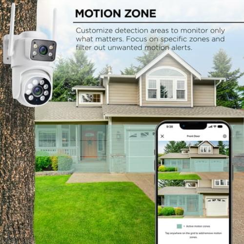 Merkury Smart Outdoor Camera 1080p - Dual Lens Pan-Tilt Security Cam, White (1-Pack)