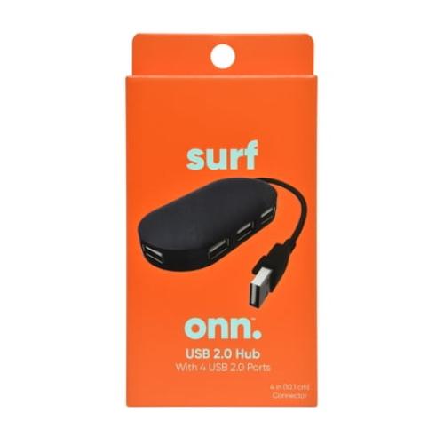 onn. Portable 4-Port USB Hub with USB 2.0 Ports