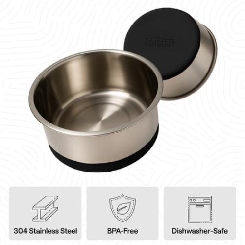 GORILLA GRIP Dog Bowl Set of 2, Holds 4 Cups, Food Grade 304 Stainless Steel, Silicone Base, Black