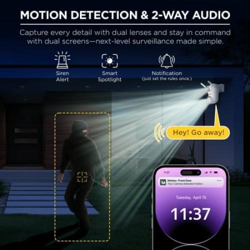 Merkury Smart Outdoor Camera 1080p - Dual Lens Pan-Tilt Security Cam, White (1-Pack)