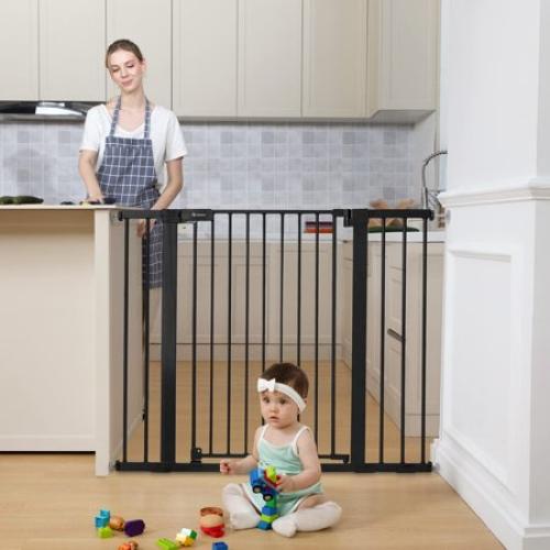 COMOMY 36 Extra Tall Baby Gate for Stairs Doorways, Fits Openings 29.5 to 48.8 Wide, Auto Close Extra Wide Dog Gate for House, Pressure Mounted Easy Walk Through Pet Gate with Door,