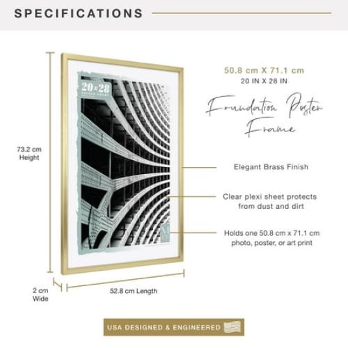MCS Foundation 16x24 Poster Frame Traditional Brass, Vertical & Horizontal Wall Hanging Large Picture Frame for Photos, Posters & Art Prints (1-Pack)