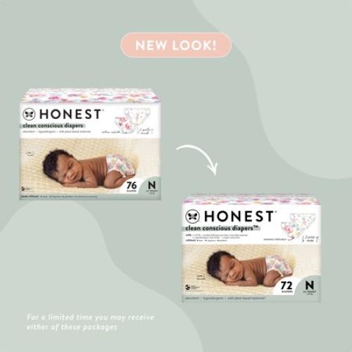The Honest Company, Clean Conscious Diapers™, Rose Blossom   Tutu Cute, Size NB, 72 Count Club Box