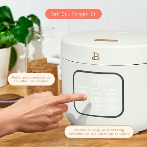 Beautiful 14-Cup Cooked, 6-Cups Uncooked Electric Rice and Grain Cooker, EverGood™ Ceramic Nonstick Coating, White Icing by Drew Barrymore