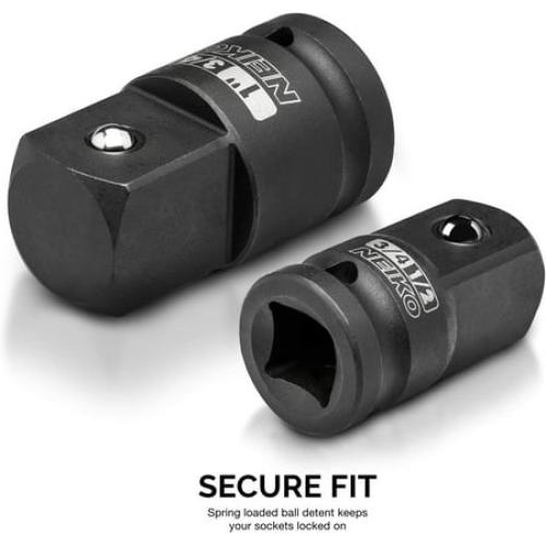 Sizes 1/4”, 3/8”, 1/2, 3/4”, 1 NEIKO 30223A 8 PC Impact Socket Adapter Set, Standard SAE, Cr-V Steel, Impact Driver & Wrench Conversion Kit, Locking Impact Socket Adapters & Reducer Set, Ball Detent, 1/4”, 3/8”, 1/2, 3/4”, 1”