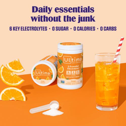 Ultima Replenisher Hydration Electrolyte Powder Drink Mix, Keto, Sugar-Free Orange, 90 Servings