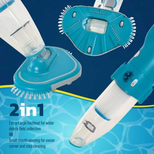 U.S. Pool Supply Octopus Handheld Pool Vacuum Cleaner - Cordless, Rechargeable, Powerful 2-Speed Suction, Dual Filtering, Scrub Brush Head, Cleans Removes Debris, Above-Ground, In-Ground Pools, Spa