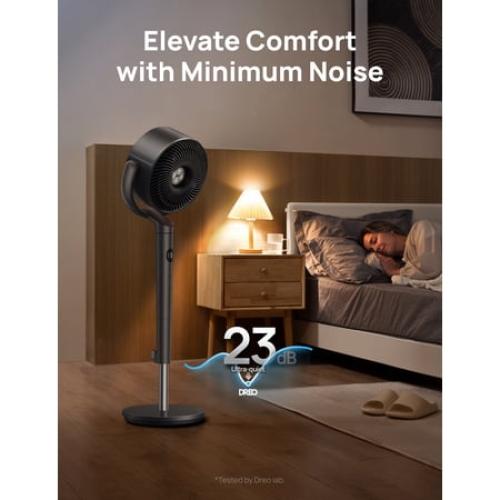 Dreo Fan for Bedroom, 120° 120° Oscillating Standing Fan, DC Motor, 80ft Air Circulator for Whole Room, 8 Speeds, 3 modes, Quiet Pedestal Fans, 23dB, Adjustable Height, Remote Control, 8H Timer