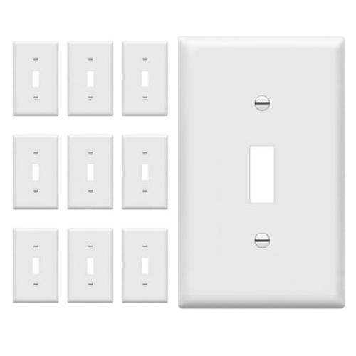 ENERLITES Light Switch Cover Plate, Toggle Wall Plate Cover, Size 1-Gang 4.50 x 2.76, Unbreakable Polycarbonate Thermoplastic, 8811-W-10PCS, White (10 Pack)