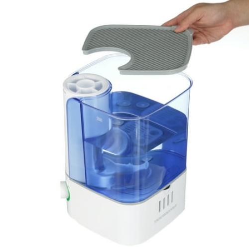 Equate Warm Mist Humidifier, Visible, Filter Free, White & Blue, Top Fill, 1.3 Gallon, Big Water Capacity