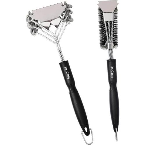 Dr.Camp 2 PCS Stainless Steel BBQ Grill Brush,BBQ Brush,Grill Scraper, Grill Brush for Outdoot,Grill Cleaning Brush, Barbecue Tool Set with Big Handle for Outdoor Grill
