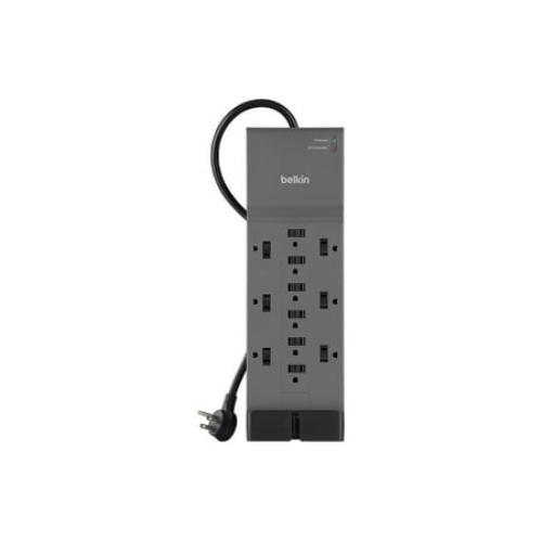 Belkin 12-Outlet Surge Protector w/ 12 AC Outlets & 2.4M Long Flat Plug Heavy-Duty Extension Cord for Home, Office, Travel, Computer Desktop, Laptop & Phone Charger, 3,940 Joules of Protection