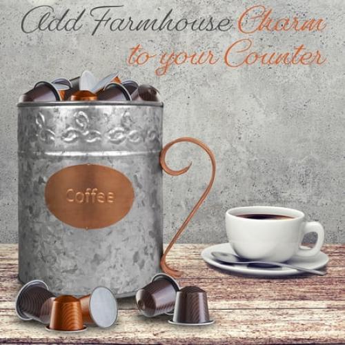 Autumn Alley Galvanized Coffee Pod K-Cup Holder|'Coffee' Copper Label and Handle