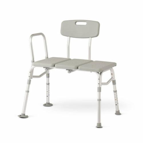 Medline Durable Non-Slip Bath Transfer Bench with Back & Armrest, Height Adjustable, Gray