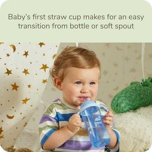 Color Blue NUK Learner Straw Cup 10oz - Toddler Cup with Soft Straw for Easy Drinking Suitable for Ages 8 Months and Up