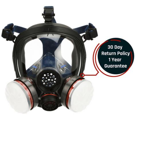 Parcil Safety PT-100 Organic Vapor Full Face Respirator Gas Mask - Dual Activate Filtration - Impact Resistant Lens - Never-Fog Technology