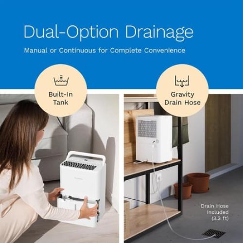 hOmeLabs 1,000 Sq. Ft Portable Wi-Fi Dehumidifier – 8 Pint, Ultra Quiet & Compact for Home, Bedroom, Bathroom & Office – Smart Humidity Control with Drain Hose Included