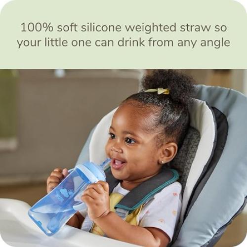 Color Blue NUK Learner Straw Cup 10oz - Toddler Cup with Soft Straw for Easy Drinking Suitable for Ages 8 Months and Up