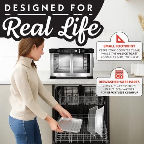Gourmia French Door 6-Slice Digital Toaster Oven Air Fryer with Integrated Temperature Probe, 24L, Stainless Steel