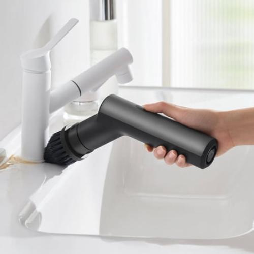 HOTO Household Cleaning Spin Scrubber with 6 Brush Heads, Long Handle and Waterproof