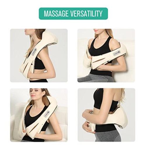 Nekteck Shiatsu Deep Kneading Massage Pillow with Heat, Car/Office Chair Massager, Neck, Shoulder, Back, Waist Massager Pillow [Speed Control, Bi-Direction Control] – Beige