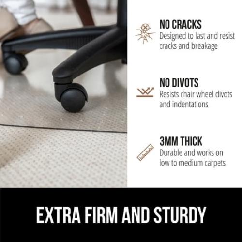 GORILLA GRIP Office Chair Mat for Carpet Floors, Smooth Glide, Slip Resistant, 29x47 Clear Lip