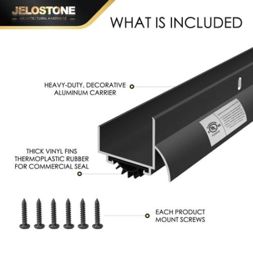 JELOSTONE U-Shaped Aluminum Door Bottom Shoes with Drip Cap(Matte Black) - Fire Rated - 1-3/4W x 1-5/16H x 36L Weather Stripping Seal for Exterior Doors, Vinyl Insert, JS-216DV