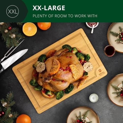 XXL Bamboo Cutting Board for Kitchen with Juice Groove - Wooden Chopping Board for Meat, Vegetables, Fruit and Cheese | Charcuterie Serving Tray, (XXL, 20 x 14)