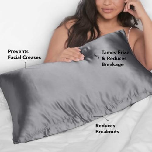 Size King Color Black Satin King Pillowcase - Charcoal