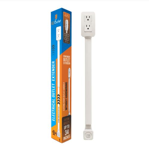 EZ Outlet Electrical Outlet Extender: Access Hard-to-Reach Outlets! For Use Behind Couches, Nightstands, Desks, etc. USB-A, USB-C, two AC outlets. Extends 22-34. Safety Certified!