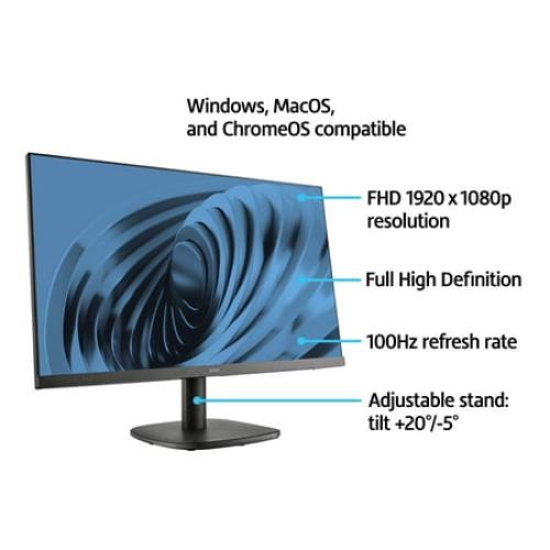 onn 24 FHD (1920 x 1080p) 100hz Office Monitor with 6.07 ft HDMI Cable, Black