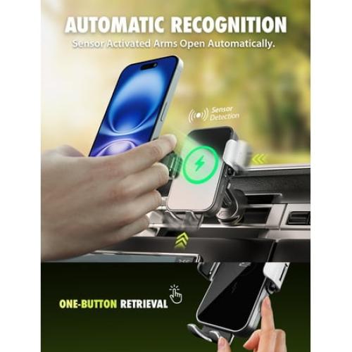 Bracketron PwrUp Automatic Universal 15W Qi Fast Wireless Charging 3 in 1 Dashboard Windshield and Vent Mount