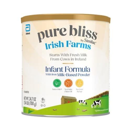 Pure Bliss by Similac Irish Farms Powder Baby Formula, Easy to Digest, 24.7-oz Can, Pack of 4