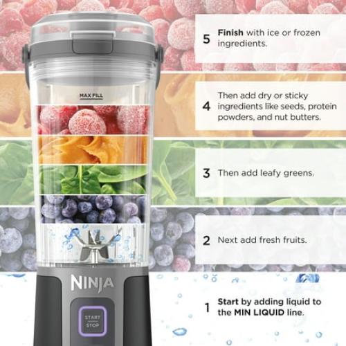 Ninja Blast 16 oz Portable Personal Blender with Leak Proof Lid and Easy Sip Spout, Smoothie Blender, Black BC100BK