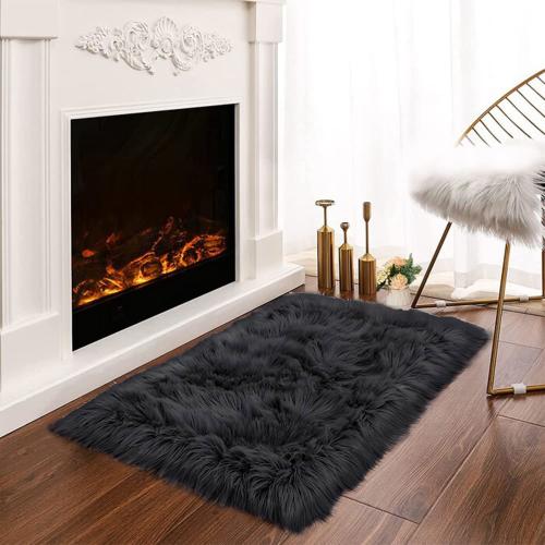 Latepis Fur Area Rug for Bedroom Throw Rugs 2x3 Faux Sheepskin Washable Fluffy Shag Carpet for Cushion Pet Mat Room Décor Rectangle Black