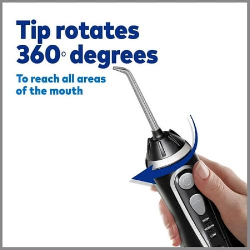 Black Waterpik Cordless Advanced Water Flosser For Teeth, Gums, Braces, Dental Care With Travel Bag and 4 Tips, ADA Accepted, Rechargeable, Portable, and Waterproof, Black WP-582