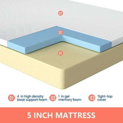 FDW 5 inch Gel Memory Foam Mattress Queen Mattresses Medium Firm Mattresses,Adults,Twin