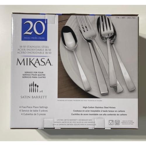 Mikasa Satin Barrett 20-Piece Flatware Set, Forged Premium Stainless Steel, Silver, Service for 4