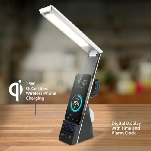 Mainstays 10.9' 5-in-1 LED Dimmable Wireless Charging Foldable Hinge Desk Lamp