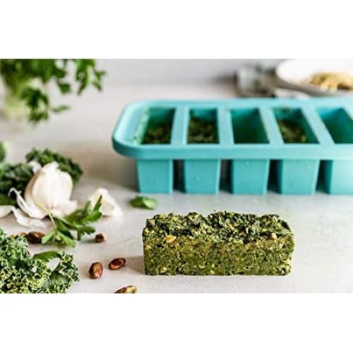 Souper Cubes 1/2-Cup Freezing Tray with lid, makes 6 perfect 1/2 cup portions, freeze pesto, salsa, or sauce