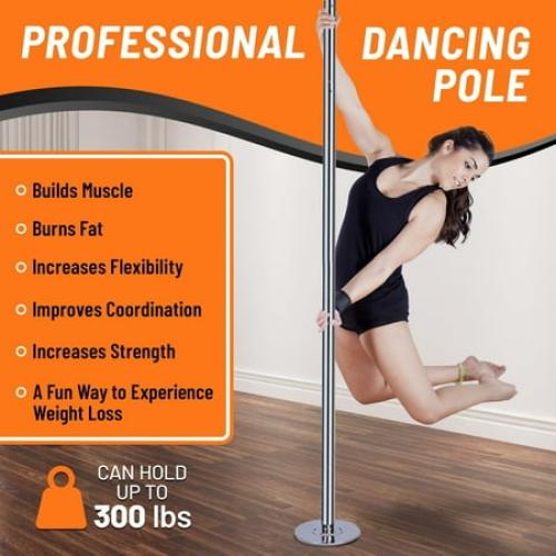 Premium Pole Spinning Static Dance Pole Kit | Portable & Removable 45mm Exercise Pole for Club, Party, Home Easy Assembly Safe & Sturdy Steel Construction | Silicone Rubber Protection