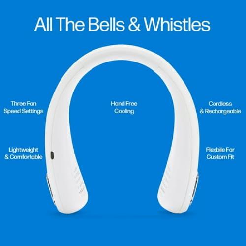 Arctic Air Freedom Neck Cooler, Portable Neck Fan with 3 Fan Speeds, USB Charging, 6-Hour Battery