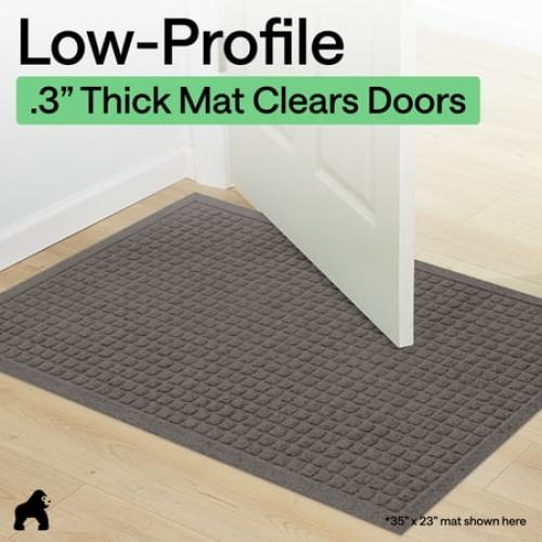 GORILLA GRIP HydroAbsorb Doormat, Indoor Outdoor Rubber Backed Weather Mat, 35x23, Grey